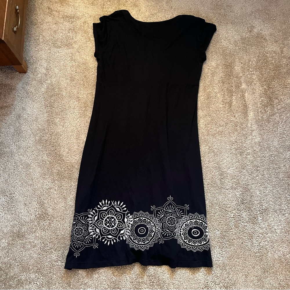 Johnny Was Black Dress with White Embroidery - Picture 2 of 4
